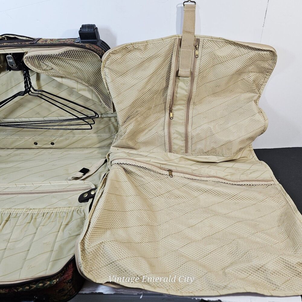 Vtg Lexi Luggage Bag Floral Parsley Tapestry Suitcase Wheels Handle Original Key - Picture 9 of 12